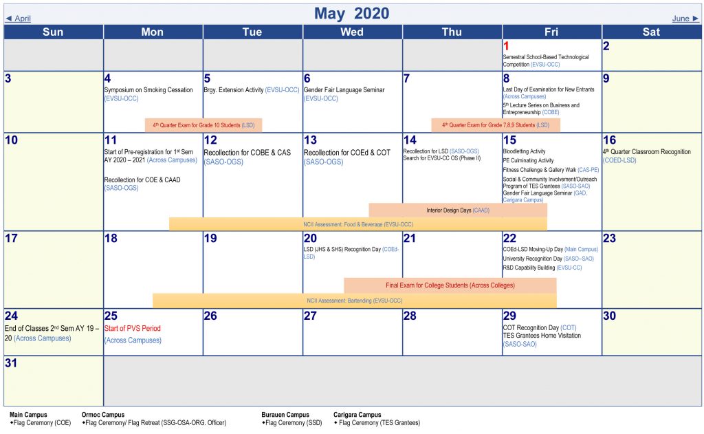 University Academic Calendar (A.Y. 2019-2020)