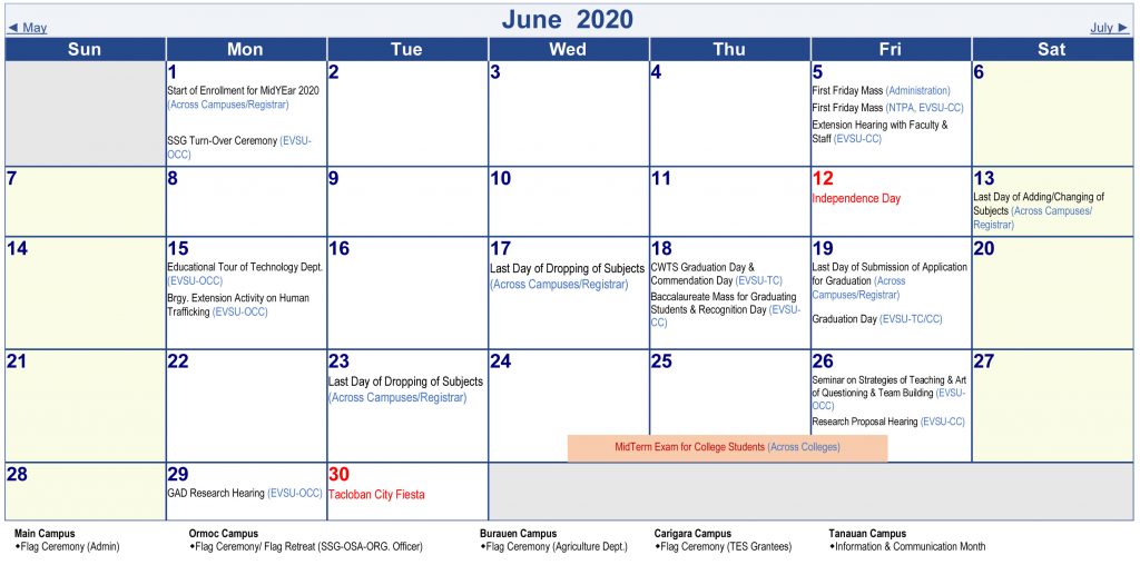 University Academic Calendar (A.Y. 2019-2020)