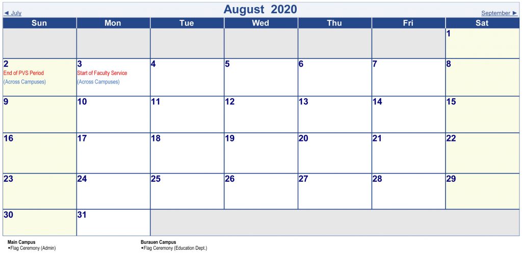 University Academic Calendar (A.Y. 2019-2020)