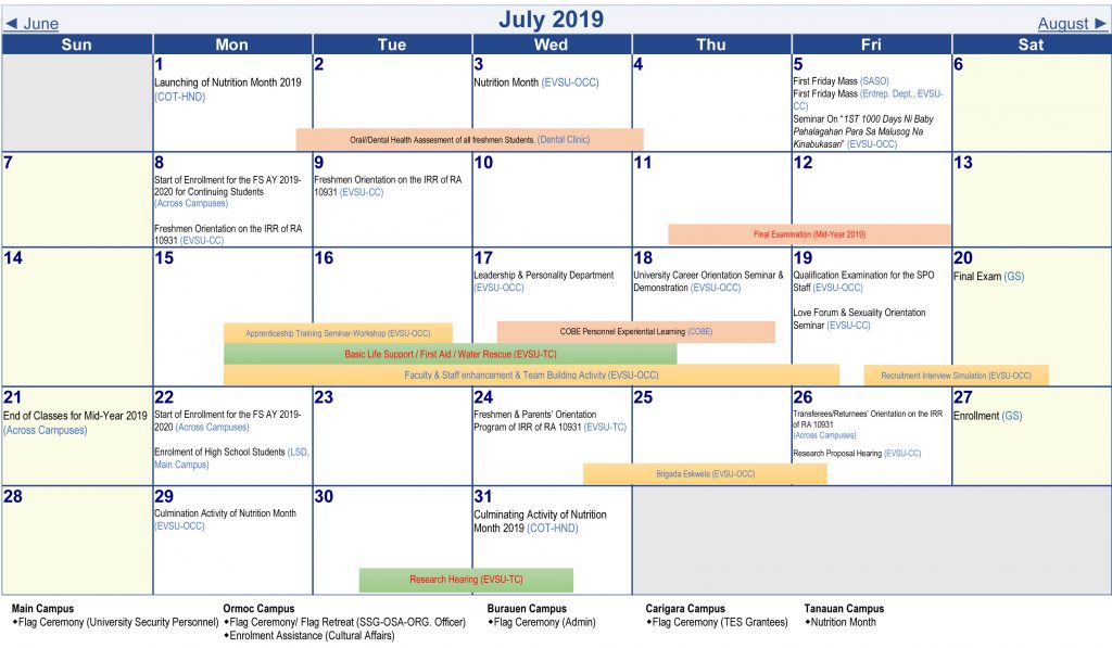 University Academic Calendar (A.Y. 2019-2020)