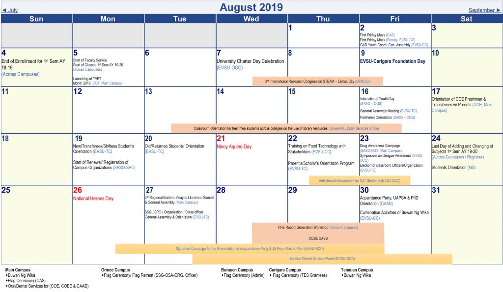 University Academic Calendar (A.Y. 2019-2020)