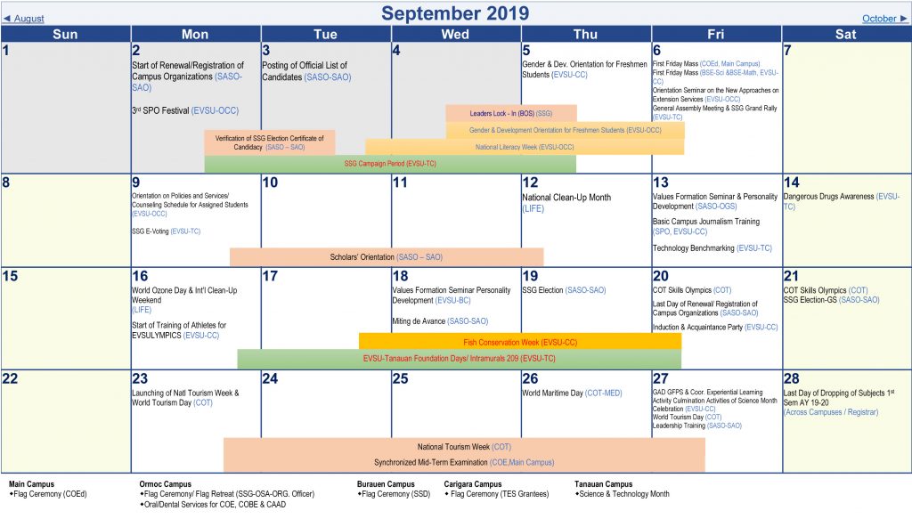 University Academic Calendar (A.Y. 2019-2020)