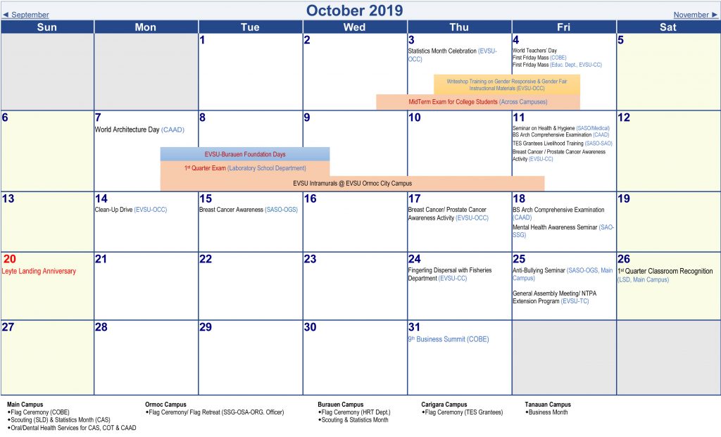 University Academic Calendar (A.Y. 2019-2020)