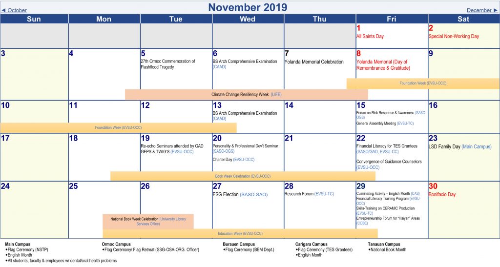 University Academic Calendar (A.Y. 2019-2020)