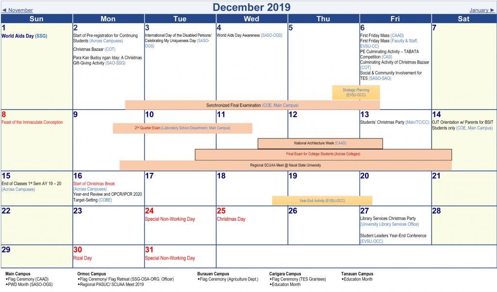 University Academic Calendar (A.Y. 2019-2020)