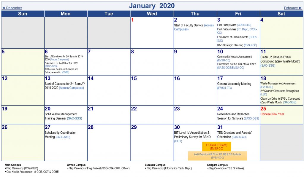 University Academic Calendar (A.Y. 2019-2020)