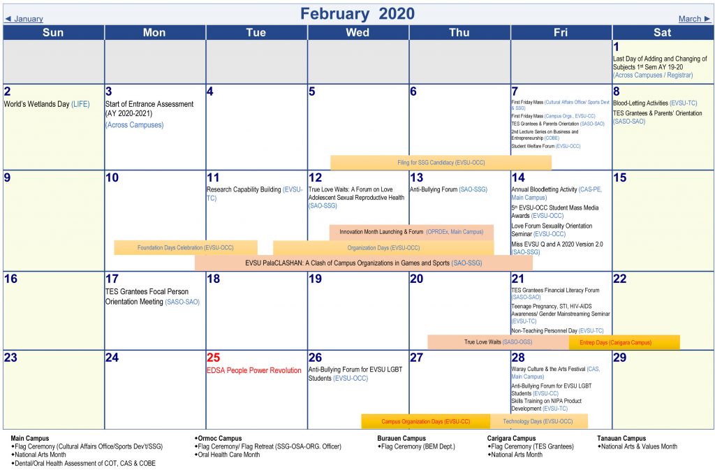 University Academic Calendar (A.Y. 2019-2020)