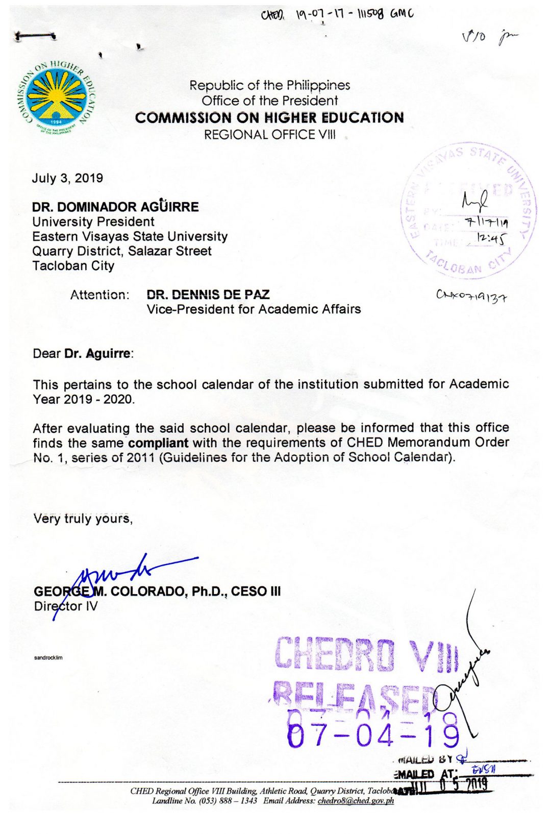 University Academic Calendar (A.Y. 20192020) • Eastern Visayas State