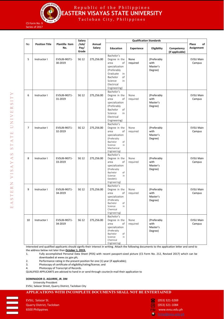 Instructor I under the College of Engineering (COE)