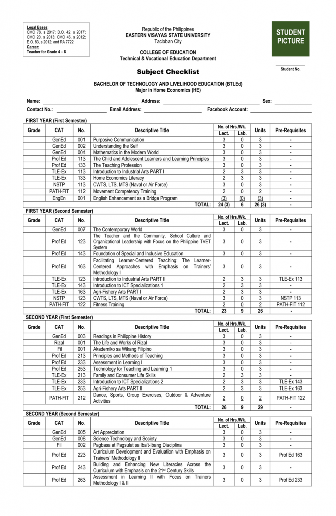 Bachelor of  Technology & Livelihood Education (BTLEd) major in Home Economics (HE)