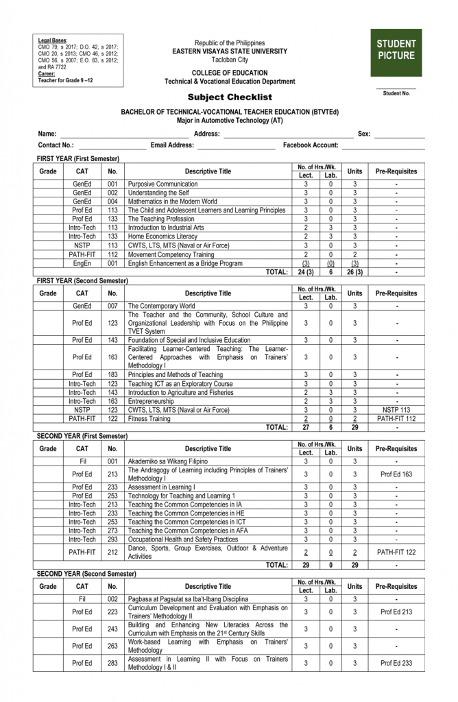 Bachelor of Technical-Vocational Teacher Education (BTVTEd) major in Automotive Technology (AT)