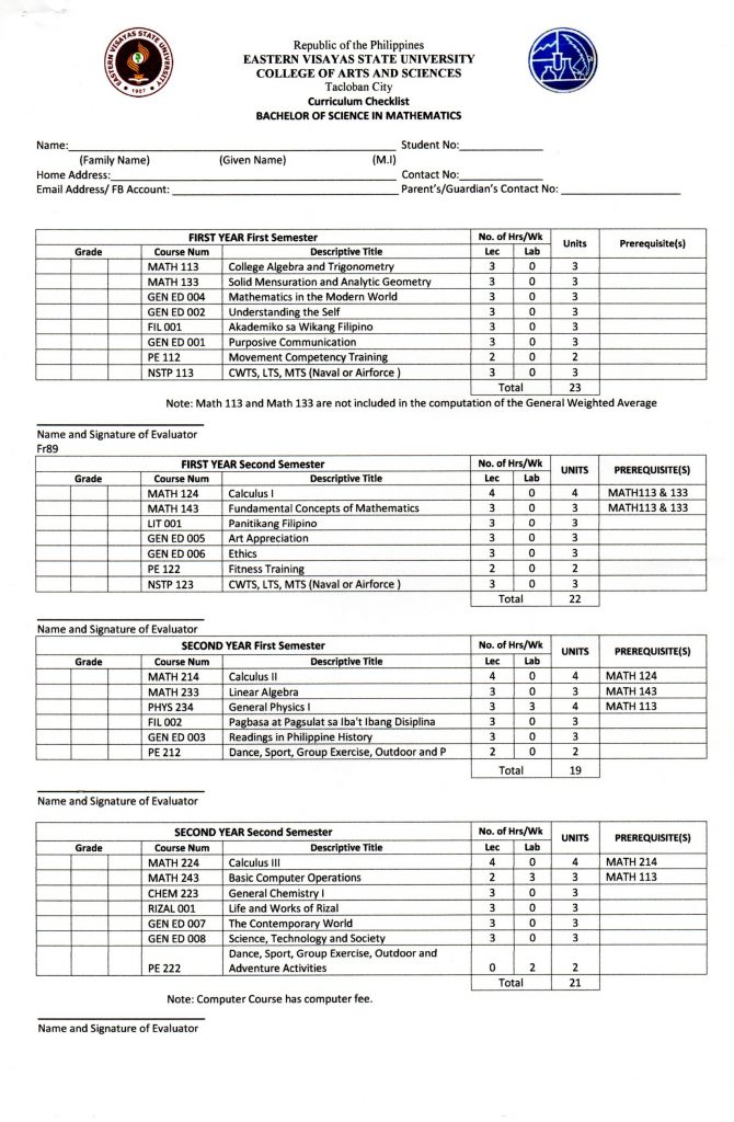 Bachelor of Science in Mathematics (BSMath)