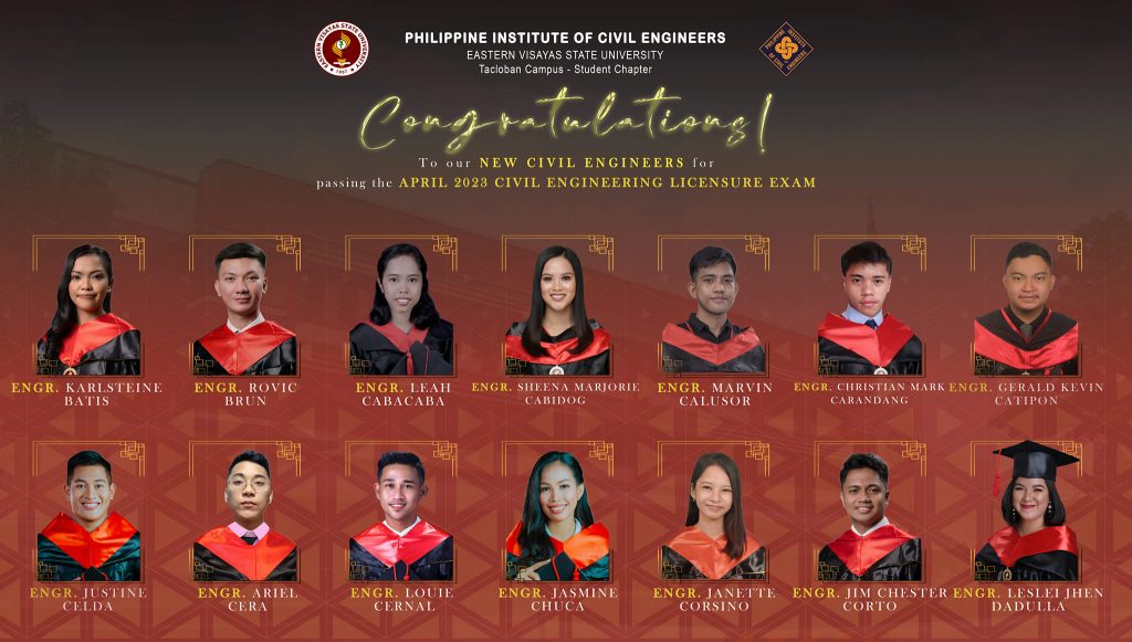 Congratulations! To our New Civil Engineers for passing the April 2023 Civil Engineering Licensure Exam