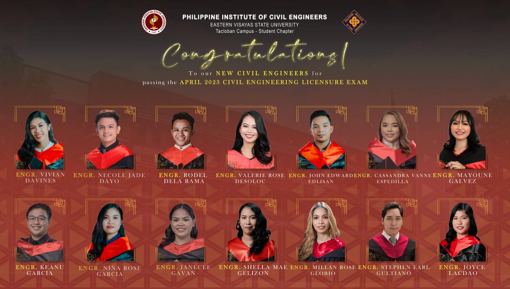 Congratulations! To our New Civil Engineers for passing the April 2023 Civil Engineering Licensure Exam