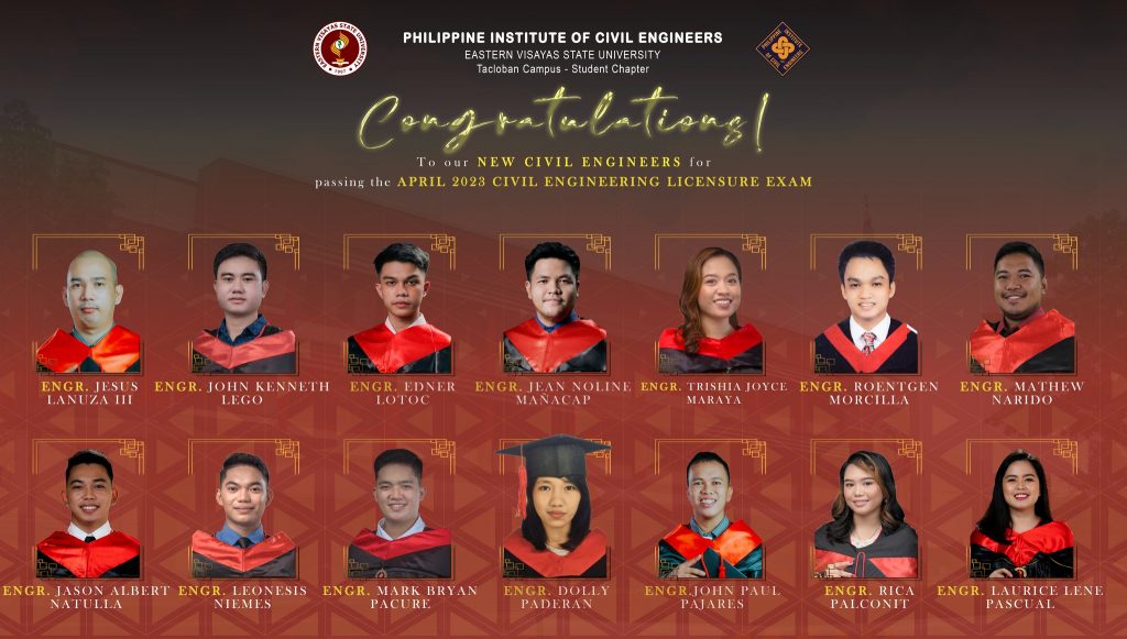 Congratulations! To our New Civil Engineers for passing the April 2023 Civil Engineering Licensure Exam