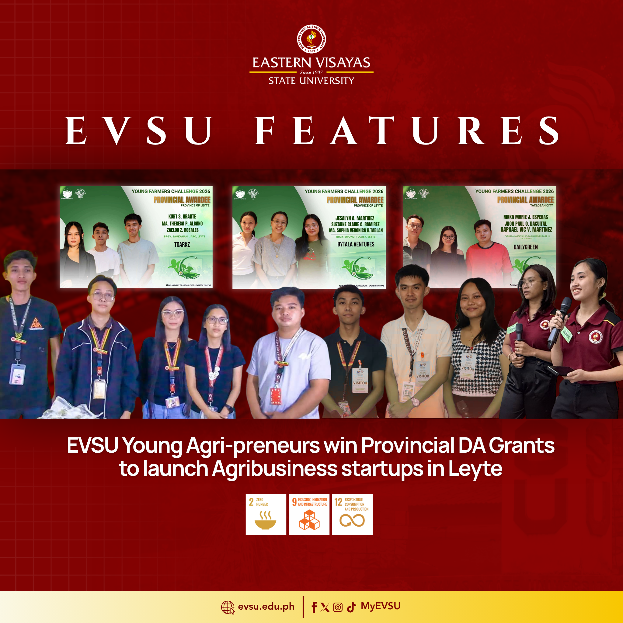 EVSU Young Agripreneurs Win Provincial DA Grants to Launch Agribusiness Startups in Leyte